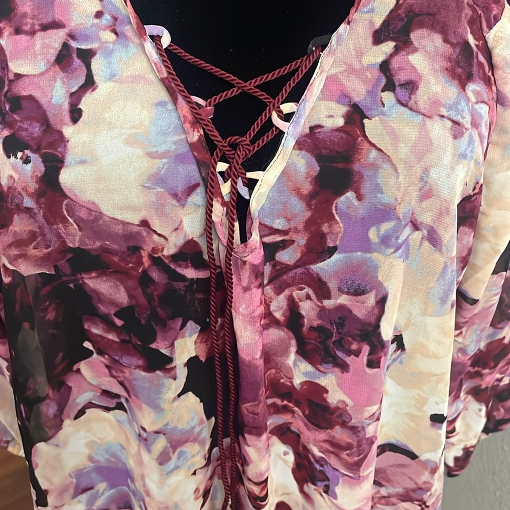 Lane Bryant Blouse Plus Size Women Basic White Pink V Neck Puff Sleeve - Picture 2 of 8